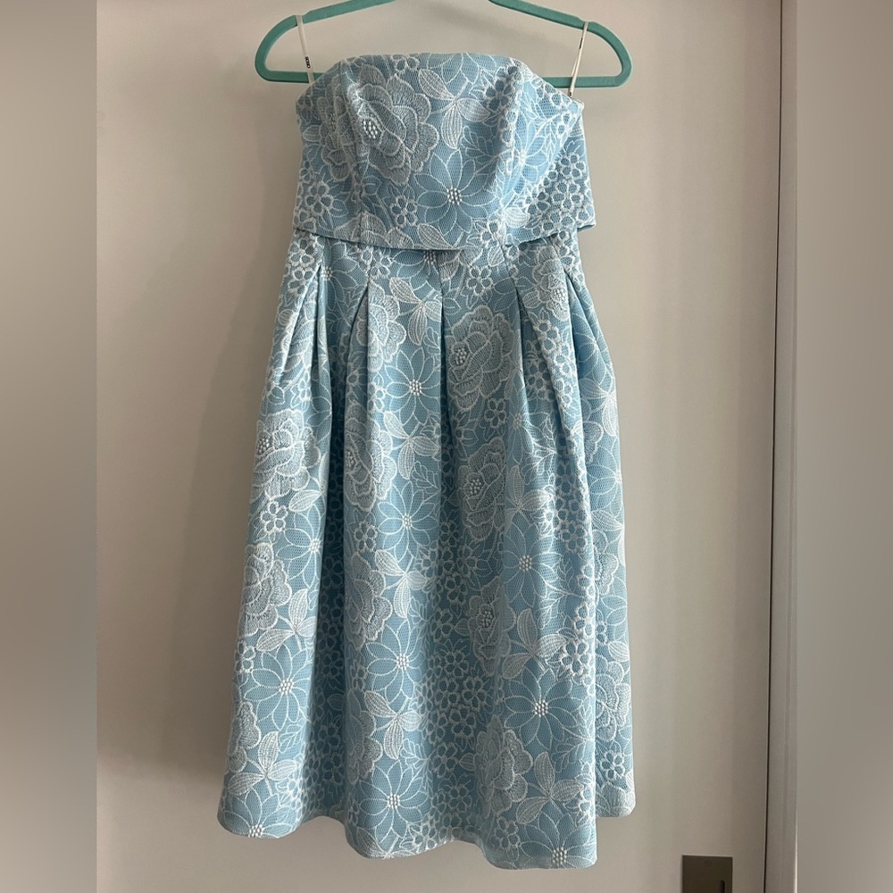 Strapless Blue Floral Dress
